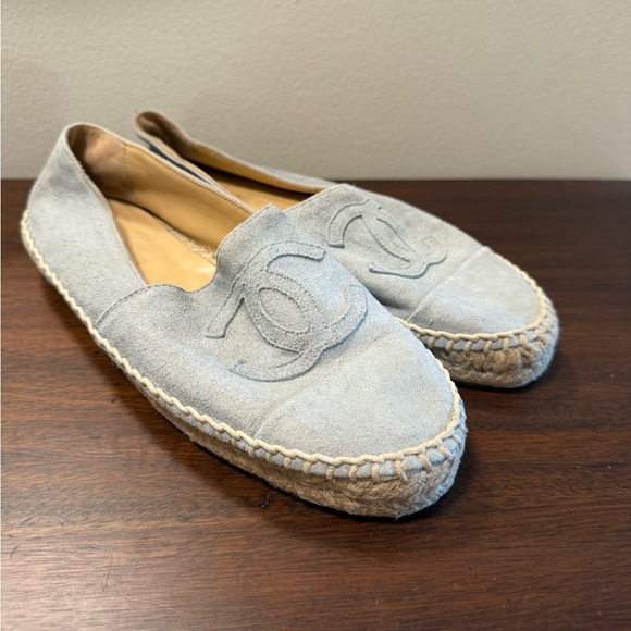 CHANEL Shoes - CHANEL Light Blue Suede Leather Espadrille Flats Shoes 37